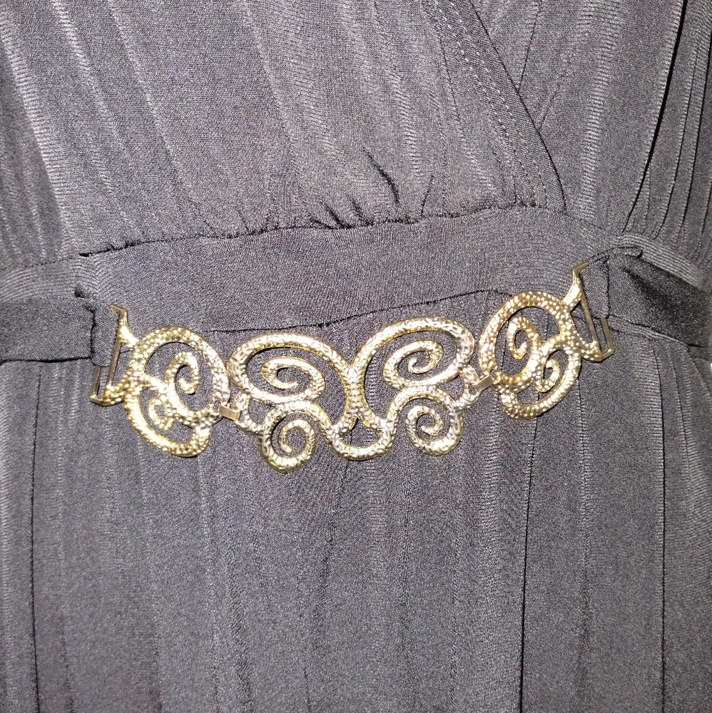 Women’s Black Wide Leg Jumpsuit Gold Detail V-Neck Medium - Picture 7 of 11